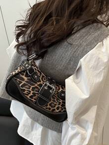 新款时尚豹纹手提包/单肩包，适合派对、郊游、度假、购物和日常使用，可收纳零钱、手机，也适合办公室女士、大学生和职业女性作为工作包使用，优雅女士包。 - 黑色 - 查看 4