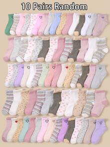10 Pairs Cute Striped Heart Print Kids Mid-Calf Socks, Suitable For Daily Wear And Outdoor Activities. Pink And Multi-Color Toddler Socks, Soft And Comfortable, Casual And Versatile, Essential For Girls, Great Gift. - Multicolor - View 15