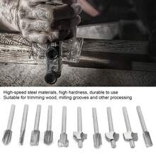 10Pcs set Milling Cutter High Speed Steel Trim Engraving Bit Electric Trimmer Accessory - Plateado - Ver 3