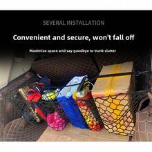 适用于汽车后备箱的弹力网，适用于皮卡车厢的货物网，可调节弹性网状汽车后备箱储物整理器，带4个登山扣，重型货物网，适用于皮卡SUV