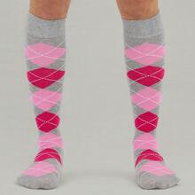Mysocks Unisex Knee High Long Socks Argyle,4-7,AshFuchsiaPink - 灰紫紅色 - 查看 8