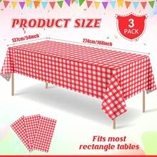3Pcs Red And White Checkered Tablecloth Decorations, Disposable Plastic Red Gingham Tablecloth Buffalo Plaid Table Cover For Ba By Shower Bridal Wedding Birthday Party Supplies,54 X 108 Inch,RedandWhite - 紅與白 - 查看 3