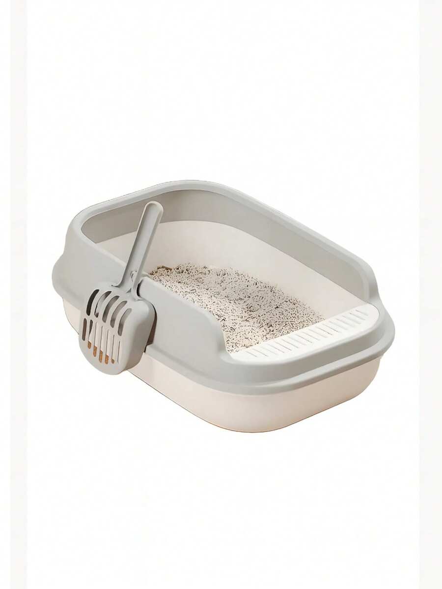 Semi-Open Cat Litter Box With Cleaning Scoop And Sanitary Filter - 香檳色 - 查看 1