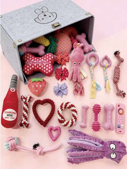 15pcs/Set Valentine's Day Dog Toys, Including Sound-Activated Dog Chew Bone Toys, Dog Rope Toys And Plush Toys, Suitable For Puppies And Small Dogs, Valentine's Day Gift For Small Dogs, Puppy Chew Rope Toys, Puppy Chew Toys, Puppy Supplies, Puppy Games, Dog Supplies, Happy Dogs, Happy Puppy Supplies.