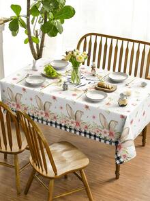 1 Stück Ostertisch-Tischdecke - Frühlings-Blumen-Hasenohren-Design Buffalo Check, Polyester Picknick, Dinner und Feiertags-Heimdekoration - Verschiedenfarbig - Übersicht 6