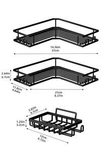 3pcs Stainless Steel Bathroom Storage Set Without Drilling: Corner Shower Caddy, Wall Mounted Adhesive Shower Organizer For Shower Gel, Shampoo, Soap Home Bathroom Decor Bathroom Organizer Fall Decor Back To School - 黑色 - 查看 7