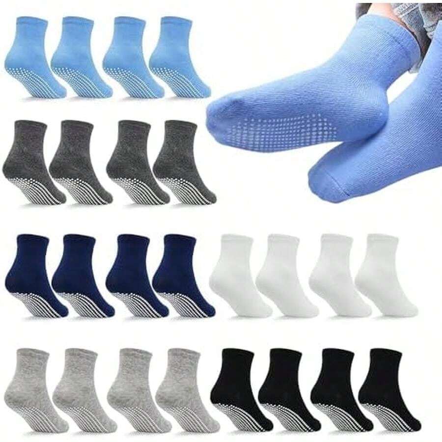 Paquete de 5/12 Calcetines para Bebé, Lindos Calcetines Antideslizantes para Niños con Agarre y Anticaída, Fabricados con Algodón Orgánico, Respirable, para Niños y Niñas - 1-3 Años-Multicolor - 1 - Ver 1