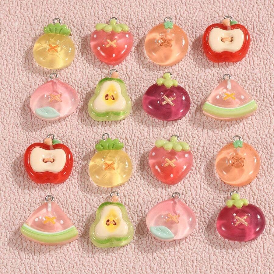 8/16pcs Resin Fruit Pendant, Assorted Fruit Pendants, Suitable For DIY Necklace, Bracelet, Etc. - Applicable For DIY Jewelry Making, Perfect For Earrings, Bags And Keychains, Bracelets - Random Mix - Multicolor - View 1