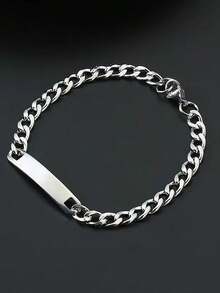 1pc Personalized Stainless Steel Cuban Link Bracelet, Suitable For Women, Men, Parents - Durable Interlocking Chain Links, Suitable For Casual And Formal Occasions, Luxury Jewelry Gift For All Year Round, Casual Wrist Accessory, Hip Hop Style Bracelet, Safety Clasp Design, Street Fashion Accessory, High-Quality Metal - Multicolor - View 4