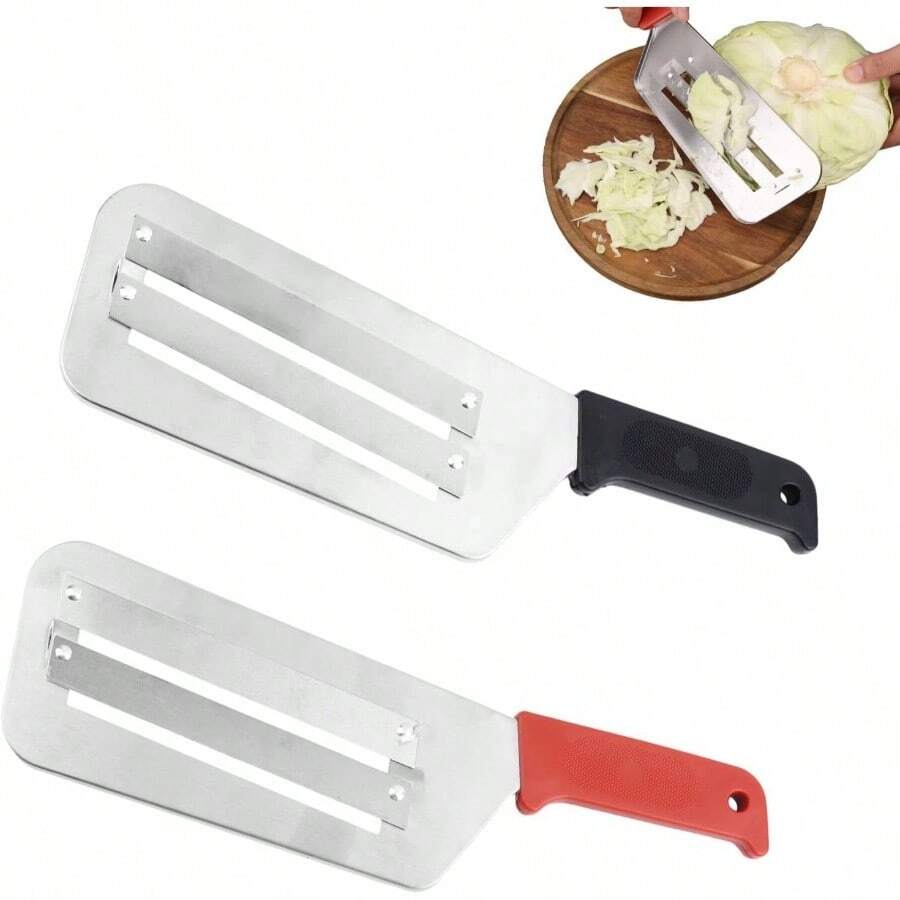 2uds Cortador en Juliana de Doble Hoja, Cuchillo Triturador de Acero Inoxidable Rebanador Repollo Herramienta Cocina Multifuncional Triturador Verduras para Ensalada Col y Zanahorias - black, rojo, plateado - Ver 1