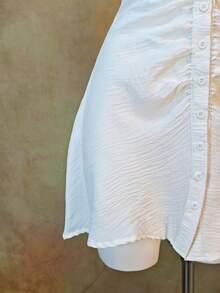 Happy Girl Casual Elegant Chiffon Dress, Versatile For Spring/Summer Occasions: Casual, Formal, Date Night, Holiday, School, Vacation, Daily Wear, Garden, Travel, Airport. Features: Square Neck, Puff Sleeves, Waist Cinching, Slimming A-Line Silhouette. - White - View 4