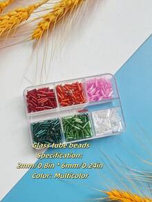 1 caja de 24/15/6 colores de cuentas de tubo esmaltadas de cristal de color brillante y minimalista de moda de 2*6 mm para hacer joyas DIY, collares, pulseras, móviles y otros suministros de manualidades - Cuentas de 6 colores - Ver 14
