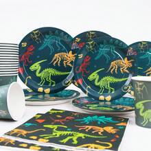 10 Stücke buntes Dinosaurier Fossil Einweg-Geschirr Set, inklusive Teller, Servietten, Becher, Tischdecke und Wimpelketten, geeignet für 10 Gäste, Einweg-Pappteller Party Zubehör für Geburtstag, Hochzeit, Themenparty, Familien-Picknick - Verschiedenfarbig - Übersicht 3