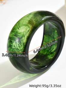 1pc Vintage Versatile Asymmetrical Green Tie Dye Resin Bracelet, Exaggerated Personalized Autumn/Winter Creative Tie Dye Geometric Resin Bracelet, Lightweight Luxurious Accessory Suitable For Women's Daily, Vacation, Party Wear (Tie Dye Pattern Random) - Green - View 5