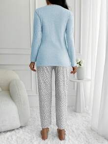 100% Cotton 2Pcs Eye&Heart Printed PJ Set - أزرق فاتح اللون - مشاهدة 2