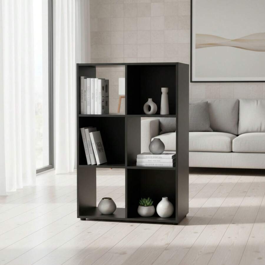 Ecommerc3 MOBLEKIT | Modular Wooden Shelves With Different Compartments And Door Options, Bookcases And Storage Furniture For Bedroom, Kitchen Or Entryway - Negro - 6 Comp | 61.2*29.7*91.2cm - View 1