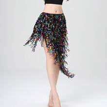 Triangle Sequin Belly Dance Skirt Belly Dance Long Tassel Hip Scarf Festival Costume Women's Latin Dance Skirt With Sequin Tassel Hip Scarf - Multicolor - View 6