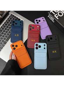 1pc Customized Luxury Litchi Texture Flip Cover Card Holder Phone Case, Personalized Letter Name, Compatible With Apple 17 16 15 14 13 12 11 Pro Max 16 Plus 17 Air, Full Camera Protection Anti-Drop Phone Case - Dark Green - View 8