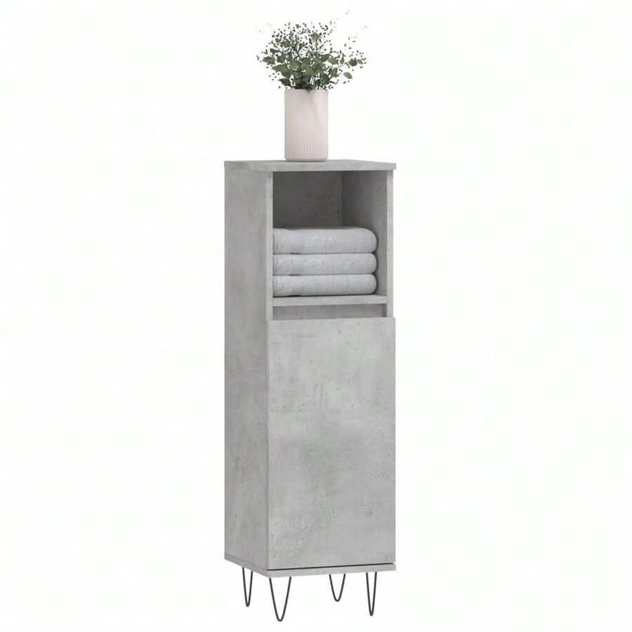 Armário de banheiro vidaXL cinza concreto 30x30x100 cm feito de madeira - Cinza - Ver 1