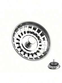 2/1pc Stainless Steel Kitchen Sink Strainer And Plug - Polished Waste Plug With Hair Trap For Bathroom And Kitchen Drain Protection - Multicolor - View 5
