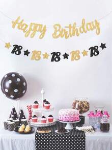 一套黑金生日横幅，18/21/30/40/60/70/50岁生日快乐悬挂横幅，18/21/30/40/60/70/50岁生日派对背景装饰，生日庆祝用品，生日家居装饰，墙面装饰，生日拍照道具，房间装饰 - 黑金生日 - 查看 4