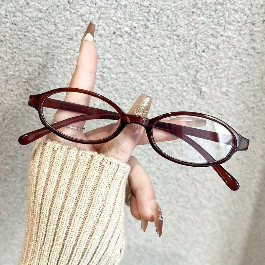 Fashion Oval Frame Transparent Lens Women's Glasses, Transparent Design, Party Accessories,  Computer Goggles, Casual Dress Decoration - Small Size - 棕色 - 查看 1