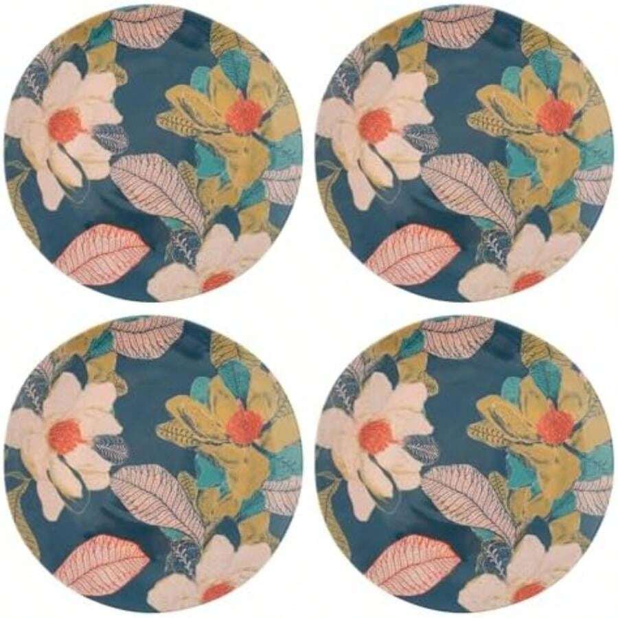 Karma, Juego de 4 platos de melamina de 22,2 cm, reutilizables aptos para lavaplatos para exteriores e interiores, pájaros folclóricos(Salad Plates Floral marítimo) - Multicolor - Ver 1