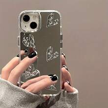 Funda de Teléfono con Patrón para iPhone 17 Air/16e/15/14/13/12/11 Pro/Promax/Plus, Superficie de Espejo HD + Maquillaje Conveniente, Proceso de Galvanoplastia, Simple y a la Moda - Plateado - Ver 3