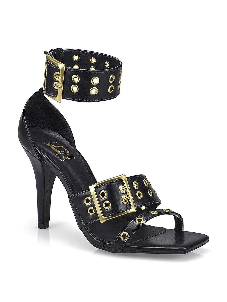 Loris Shoes Oficial Women's High Heel Sandal With Buckle, Eyelets, And Spikes - Comfortable 8080 - 黑色 - 查看 1