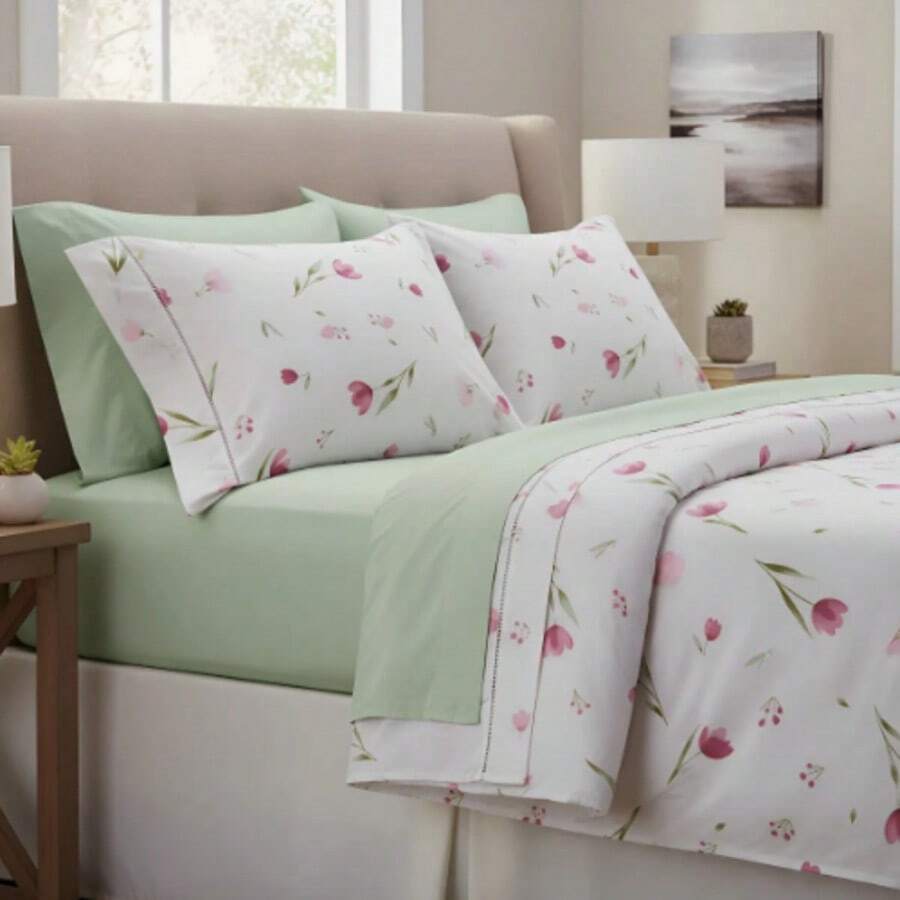 Cotton Sheet Set 4 Pieces Single Double Queen King - 鬱金香 - 查看 1