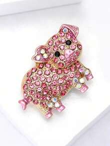 1 PC Creative Pink Pig Brooches For Women - Diamond-Studded Pink Pig Chest Ornaments, Stylish And Exquisite Clothing Accessories That Are Perfect For Individuality And Versatile Wear. Neckline Pins To Prevent Showing Through. Luxurious And Fashionable Accessories For Suits And Coats. Suitable For Wearing When Going Out. Exquisite Clothing Pins. A Gift For Women On Valentine's Day. Gifts For Mother, Father, Graduation, And Teacher - Multicolor - View 3