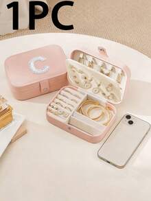 1pc Dual Layer Jewelry Box, A-Z Letter Sticker Decor Large Capacity Jewelry Storage Box, Jewelry Display Tray, Necklace, Earring, Jewelry And Accessory Organizer, White Minimalist Compartment Jewelry Stand, Anti-Dust Anti-Oxidation, Compact Portable Jewelry Box, Travel Jewelry Pouch, Small Ring Earring Jewelry Box, Suitable For Earrings, Necklaces, Rings, Portable, Spacious, Buckle, Lipstick, Watch, Women Gifts, Girls, Girlfriend, Christmas, Halloween, New Year