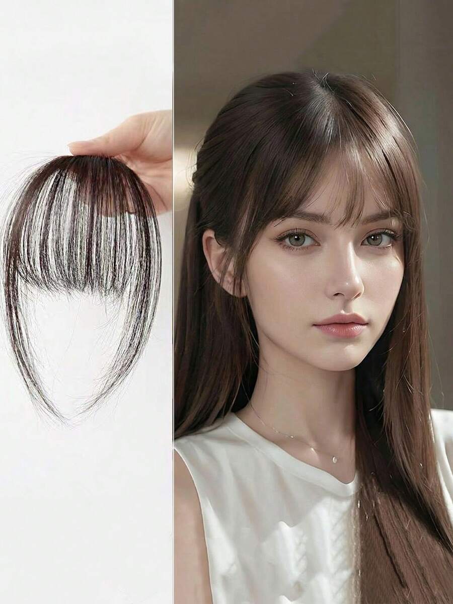 Chic Clip In Bangs For Women Wispy Natural Hairpiece Versatile Fake Bangs Curved Fringe Extension For Instant Volume - 棕黑色 - 查看 1