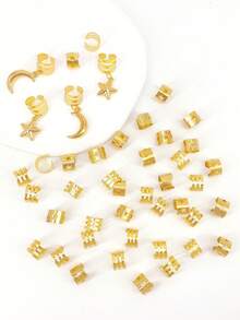 44pcs Star & Moon Combination Hollow Metal Hair Scrunchies, Suitable For Women & Girls Holiday Outfits