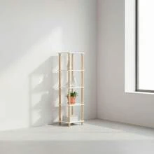 Ecommerc3 MOBLEKIT | 木質、金屬和竹製輔助置物架，無需螺絲即可組裝，多功能家具，不同層數，可用於收納書籍、鞋子和家居裝飾品 - 免費送貨 ✅ 24/48 小時送達西班牙大陸 - Blanco - 35x35x138 厘米 - 查看 6