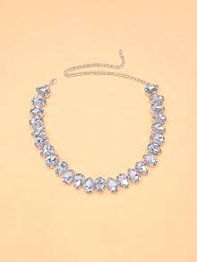1 chiếc vòng cổ đá quý hình bầu dục, mặt dây chuyền hình giọt nước phong cách Châu Âu thanh lịch cho nữ - Bạc - Xem 2