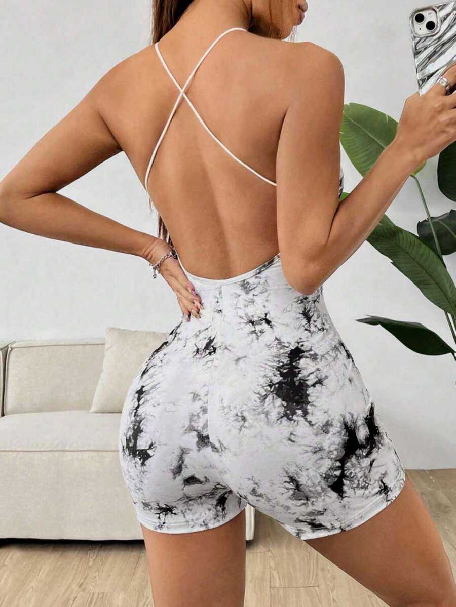 1 bộ jumpsuit hai dây hở lưng kiểu tranh mực trắng. - trắng - Xem 1