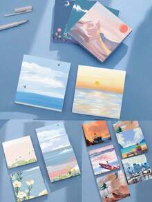 Pieces ( Books) Cute Landscape, Character, Flower Creative Square Sticky Notes, Reminder Message Labels, Self-Adhesive Notes - Suitable For School, Office And Home Reminders, Small Gifts,School Supplies,Back To School - 彩色 - 查看 5