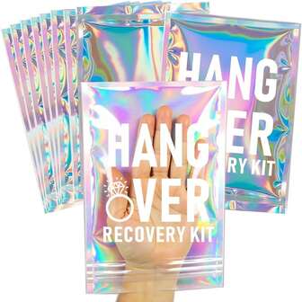 10pcs Hangover Recovery Kit Self-Care Set Pre-Printed Holographic Re-Sealable Bags Suitable For Bachelorette Party Favors, Bridal Shower Gifts, Wedding Welcome, Birthday Hangover Kit