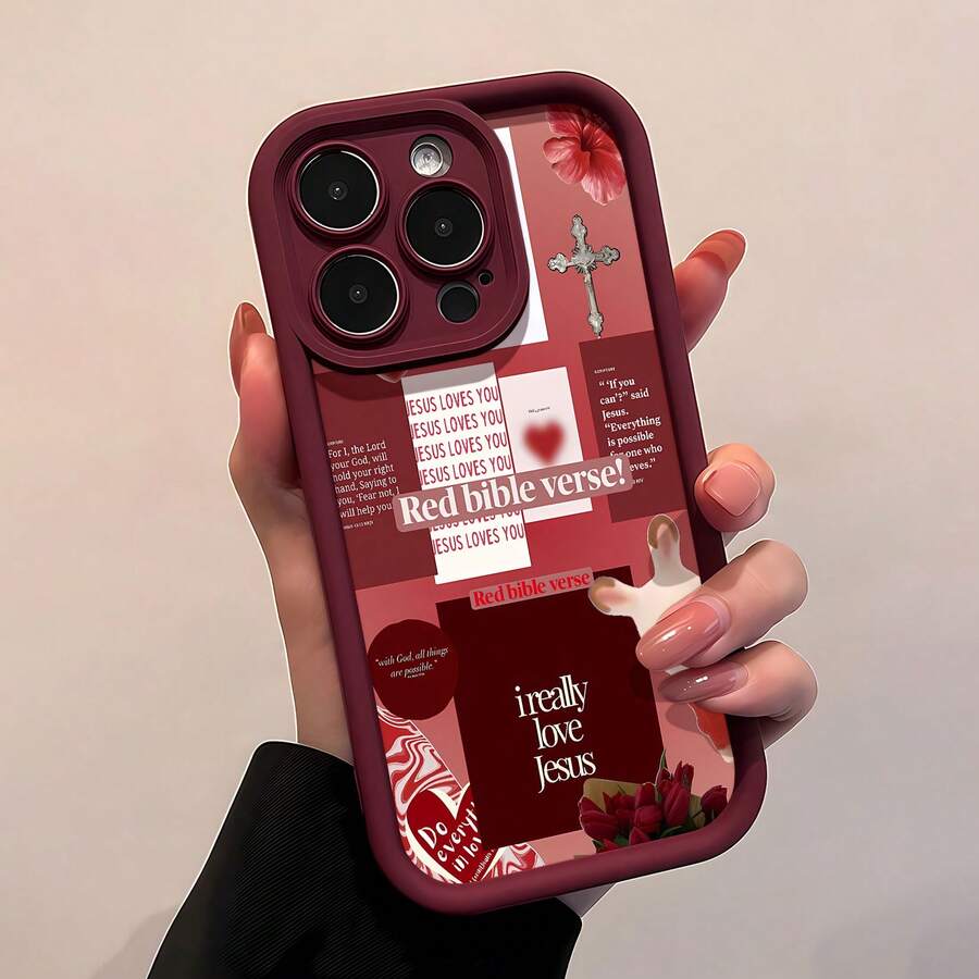 Estuche para teléfono con corazón rojo de Jesús Love Compatible con estuches para teléfonos 17 16 Pro Max 15 Pro Max 13 y 12 Hecho de material TPU a prueba de caídas, resistente al desgaste y cómodo de sostener Un gran regalo para familiares, amigos, seres queridos, novios/novias y para Navidad y Año Nuevo - Vino tinto - Ver 1