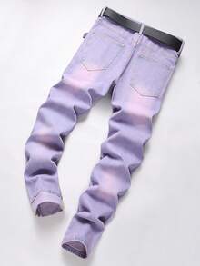 Men's Straight Fit Vintage Distressed Blue Jeans - Lilac Purple - View 2