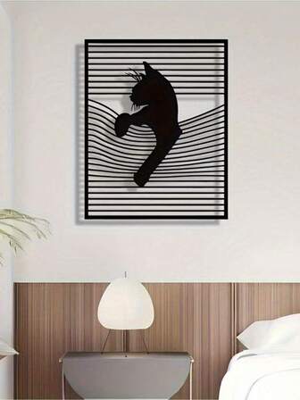 1 st elegant katt i metall för heminredning, lämplig för vardagsrum, sovrum, väggbonad på kontoret, present till djurälskare, inomhus-/utomhusdekoration