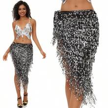 Triangle Sequin Belly Dance Skirt Belly Dance Long Tassel Hip Scarf Festival Costume Women's Latin Dance Skirt With Sequin Tassel Hip Scarf - Multicolor - View 3