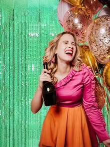 3件套圣帕特里克节箔帘背景，绿色金属丝流苏箔帘摄影道具，适用于生日、恐龙、动物、圣帕特里克节、足球、节日庆典派对装饰 - 彩色 - 查看 6