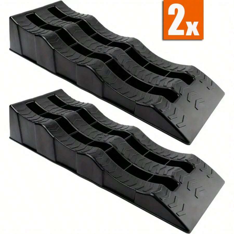 2PCS Car Ramps 4 Ton Plastic Kerb Ramps Wavy Ramp Car Ramps Heavy Duty 3 Step Car Lift Ramps Caravan Leveling For Home Garage Motorhome 61X21X12CM - Black - View 1