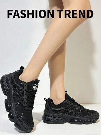 Plus Size Men's Lightweight Fashionable Versatile Geometric Pattern Athletic Party Lace-Up Sneakers, Casual Shoes, Suitable For All Seasons