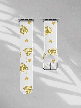 1pc Yellow Line Graffiti Heart Soft Elastic Breathable Comfortable Wristband Replacement Watch Band Compatible With Samsung, Garmin, Honor Smartwatches, 38mm 40mm 41mm 42mm 46mm 45mm 44mm 49mm, Fashionable Casual Multi-Color Silicone Watch Band Compatible With Apple Watch Ultra SE/11/10/9/8/7/6/5/4/3/2/1