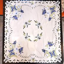 LeLehome 33 Inch Embroidery Square Tablecloth, Blue Butterfly Beige Vintage Classic Lace Floral Dining Small Table Cloth Cover,33inchx33inch(Square),Butterfly - Bươm bướm - Xem 10