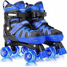 NewNEMONE Mermaid 4 Size Adjustable Light Up Roller Skates For Girls, Purple Blue Skates For Toddlers, Beginner Kids Butterfly Roller Skates Indoor OutdoorSeasonal Gifts - G-恐龍-藍色 - 查看 10