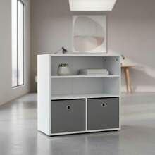 Ecommerc3 MOBLEKIT | Wooden Shelves For Storage And Decoration, Cube Or Rectangular Models With Door Or Drawer Options - 3-tier Bookshelf 60x30x60 cm White and Grey - View 1